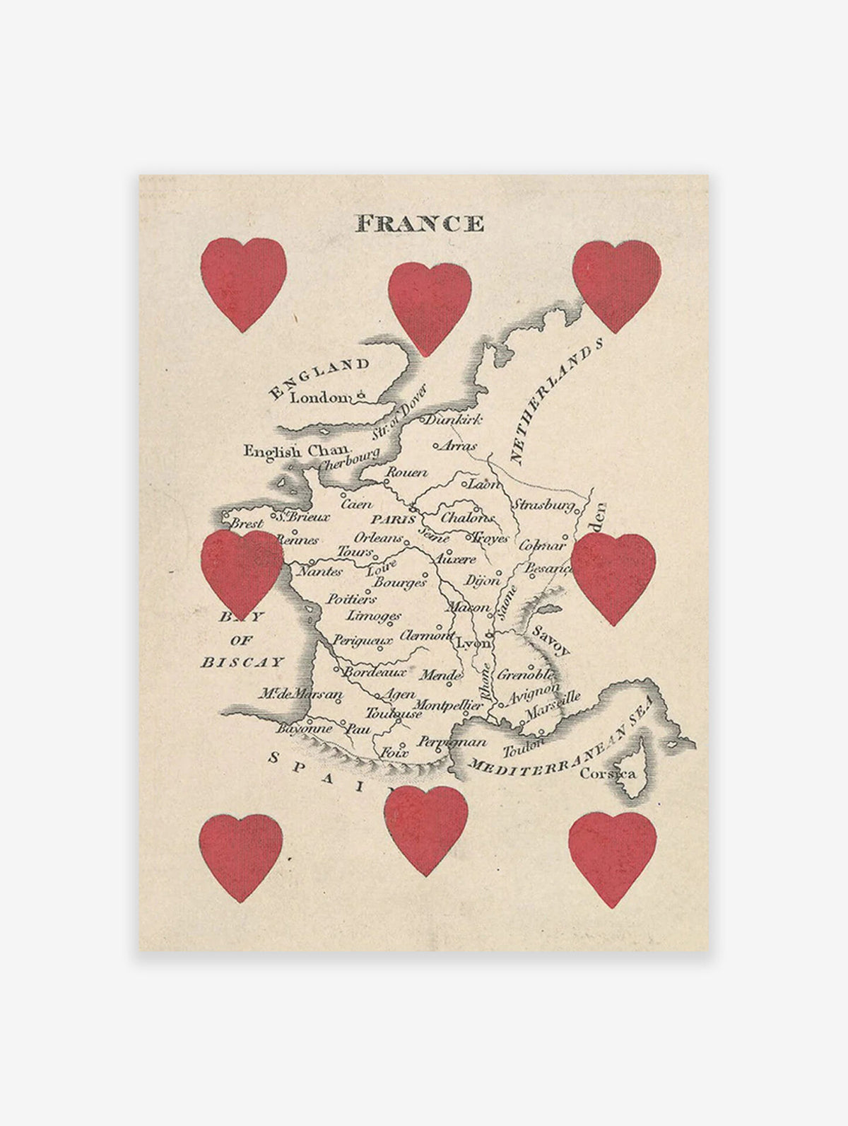 France Travel Poster, Map Print