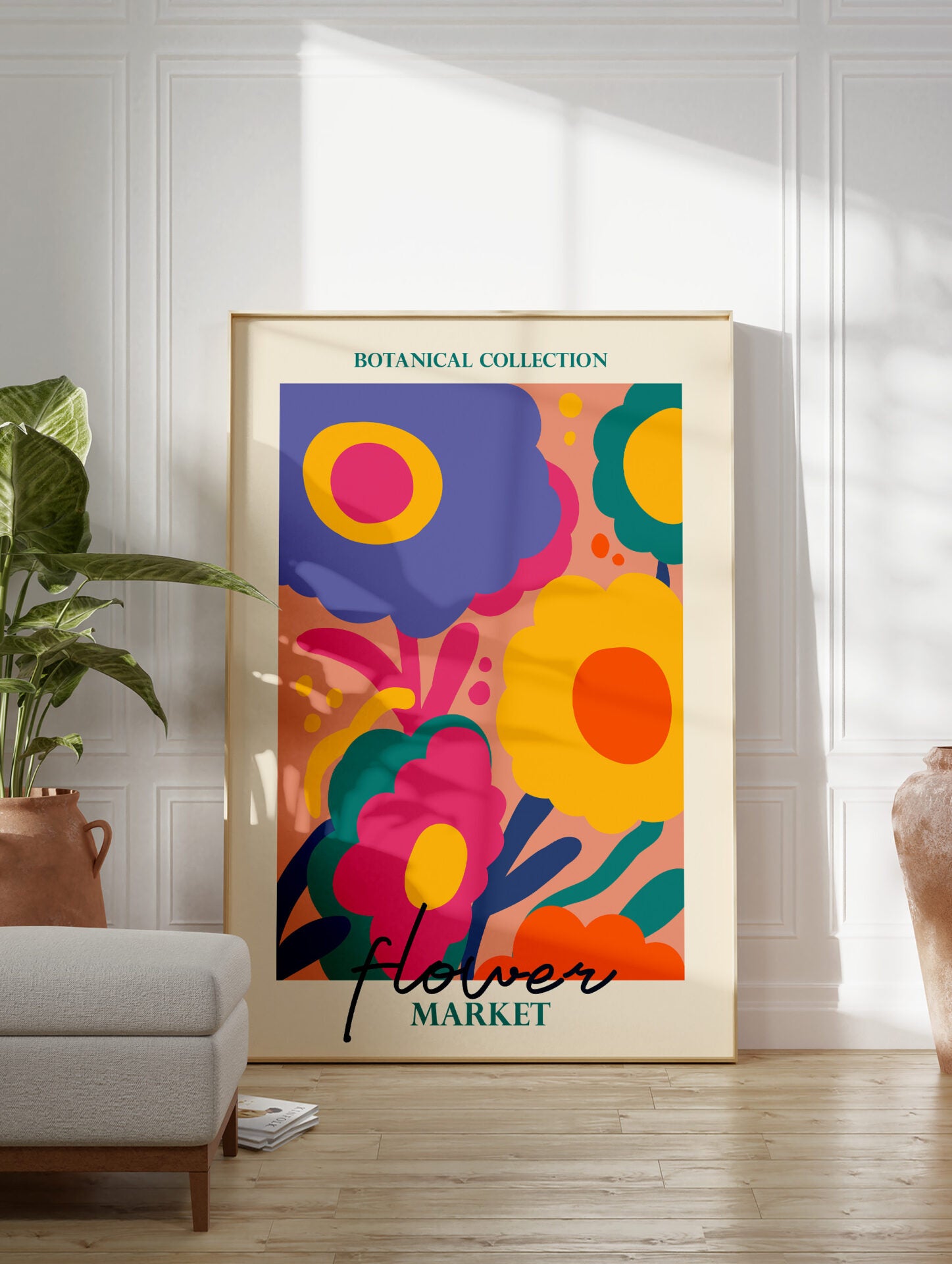 Flower Market Poster, Colourful Botanical Print