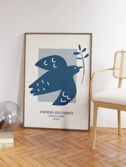 Minimalist Blue Bird Poster, French Minimalist Bird Print