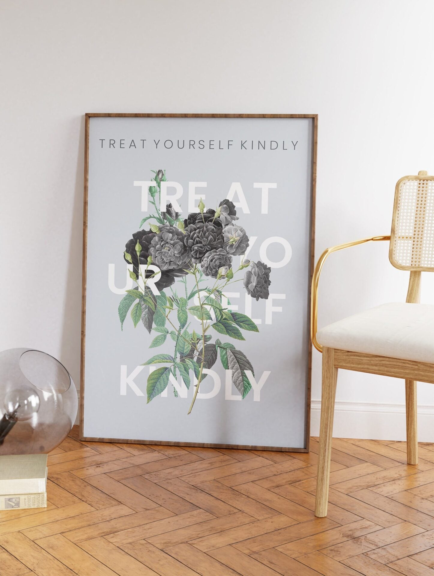 Treat Yourself Kindly Typography Poster, Floral Print