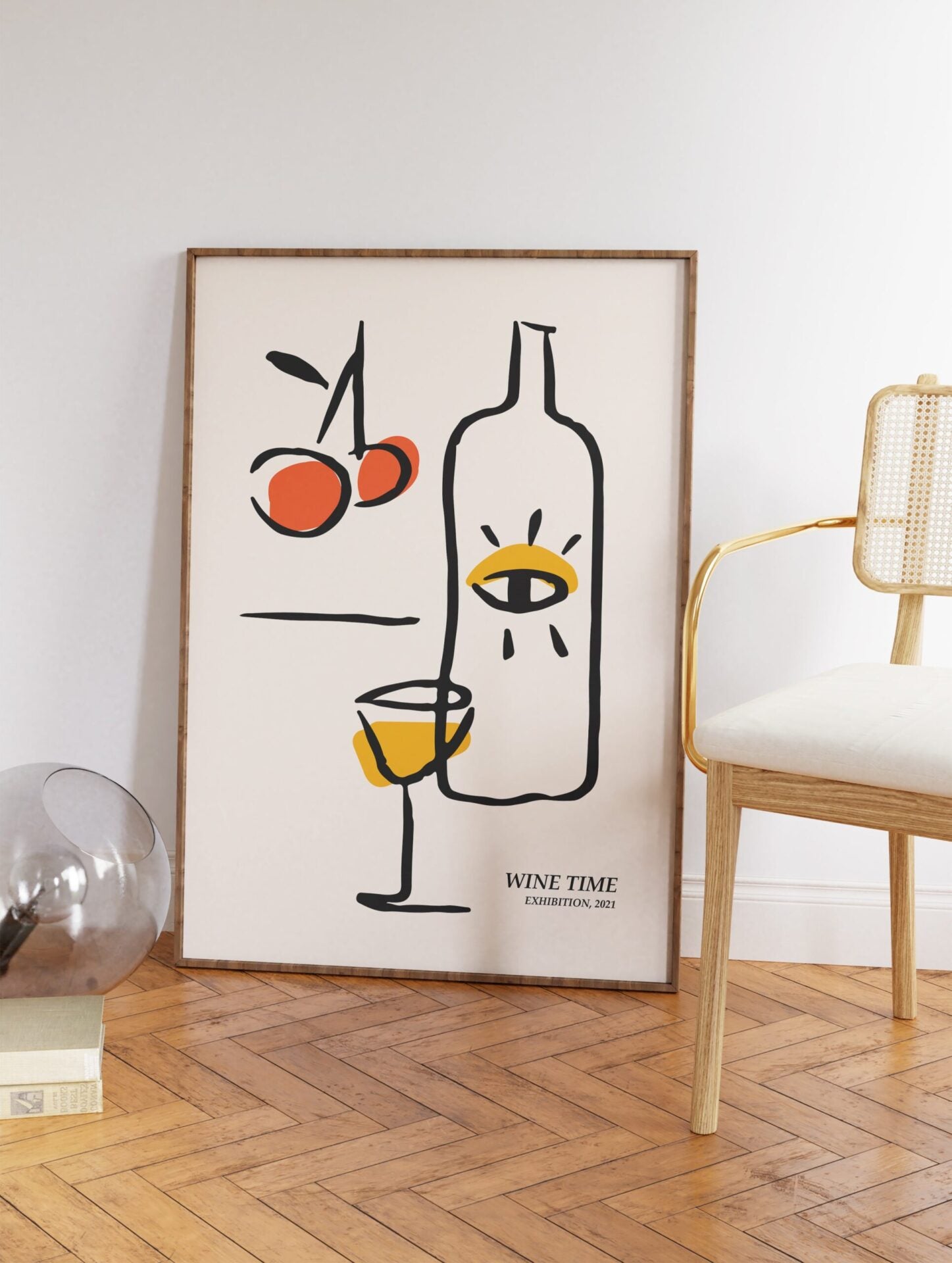 Wine Time Poster, Minimal Wine Print