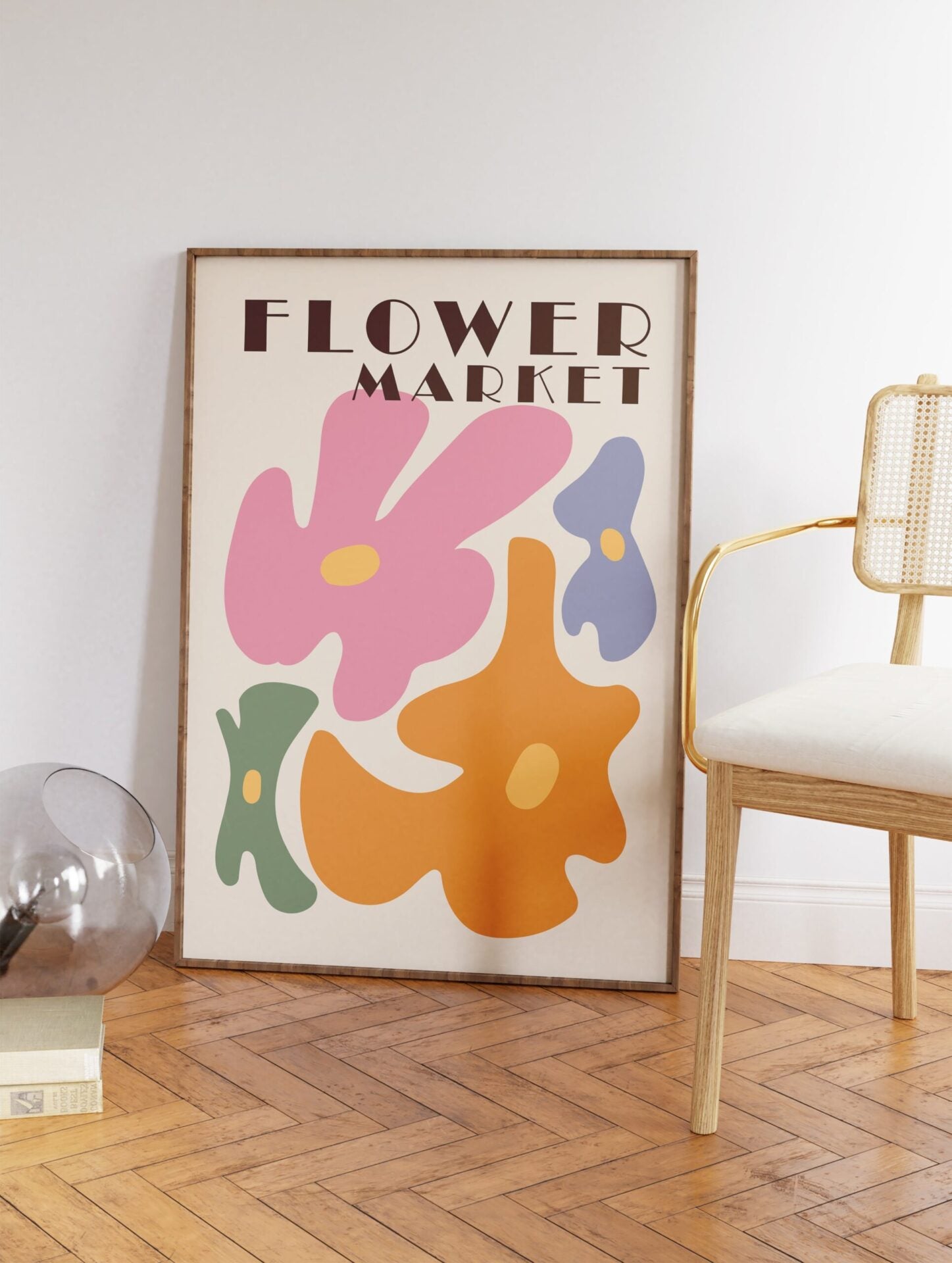 Retro Flower Market Poster, Psychedelic Floral Print