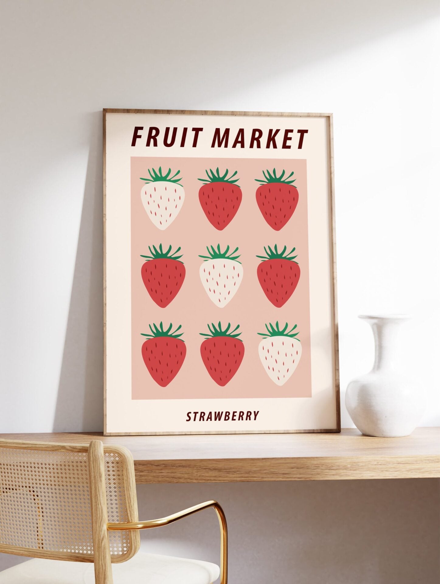 Strawberries Poster, Fruit Print