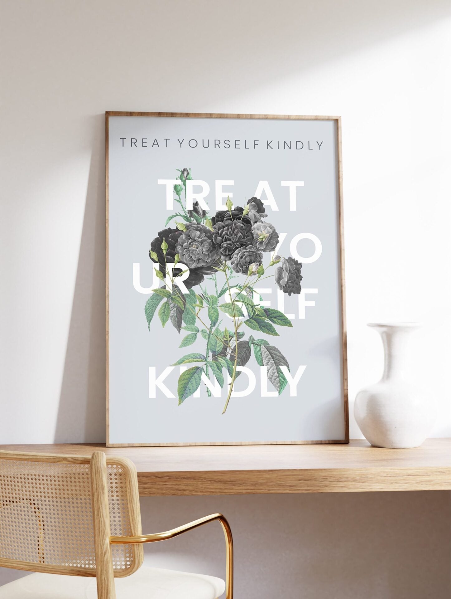 Treat Yourself Kindly Typography Poster, Floral Print