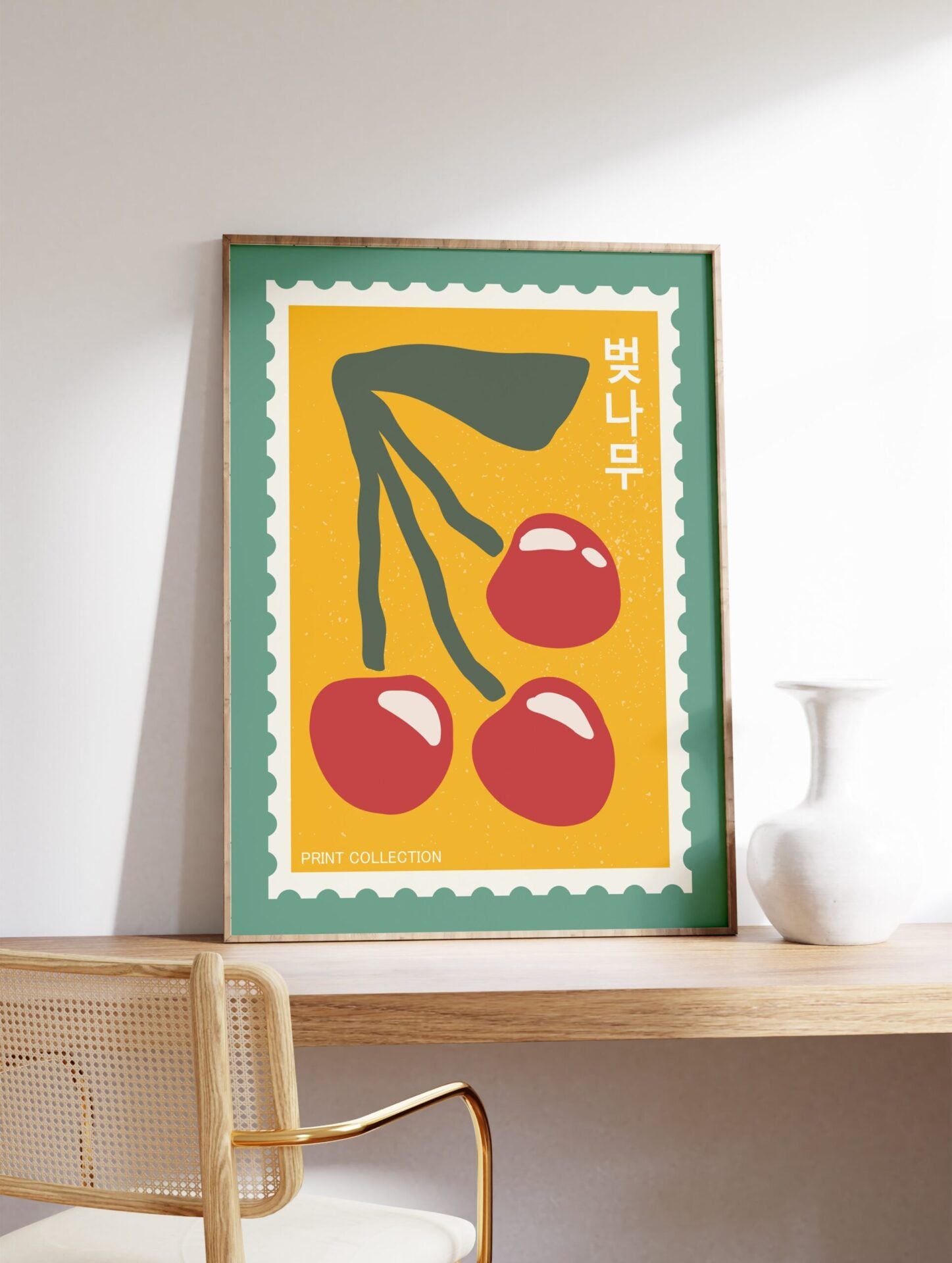 Japanese Cherries Poster, Japanese Fruit Print