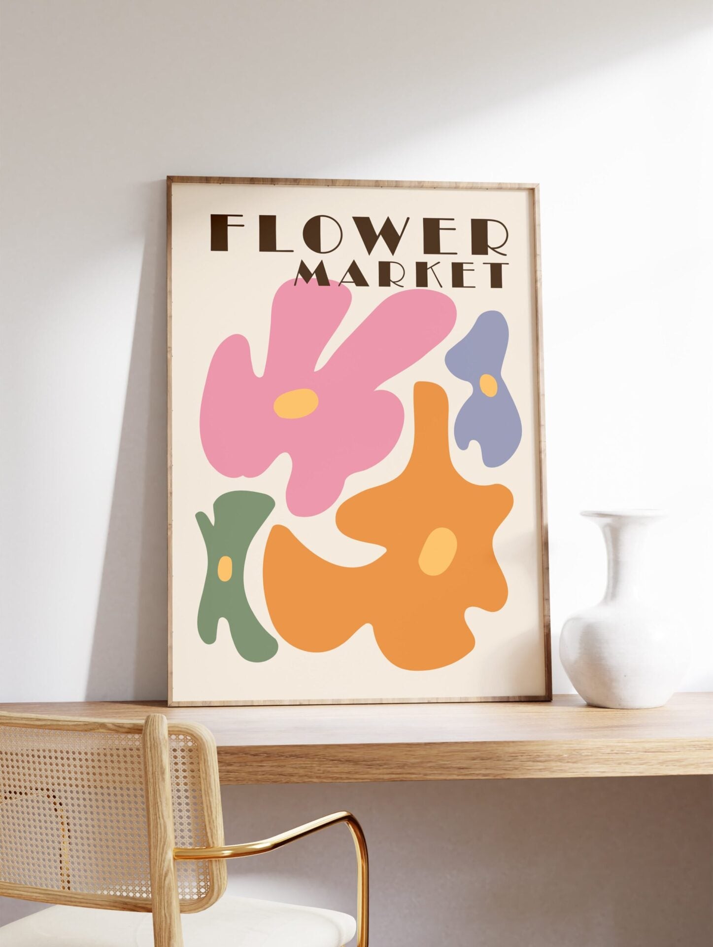 Retro Flower Market Poster, Psychedelic Floral Print