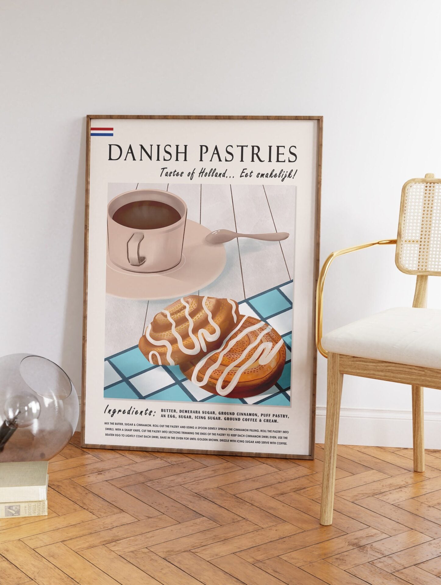 Cinnamon Roll Food Art Poster, Danish Pastries Print