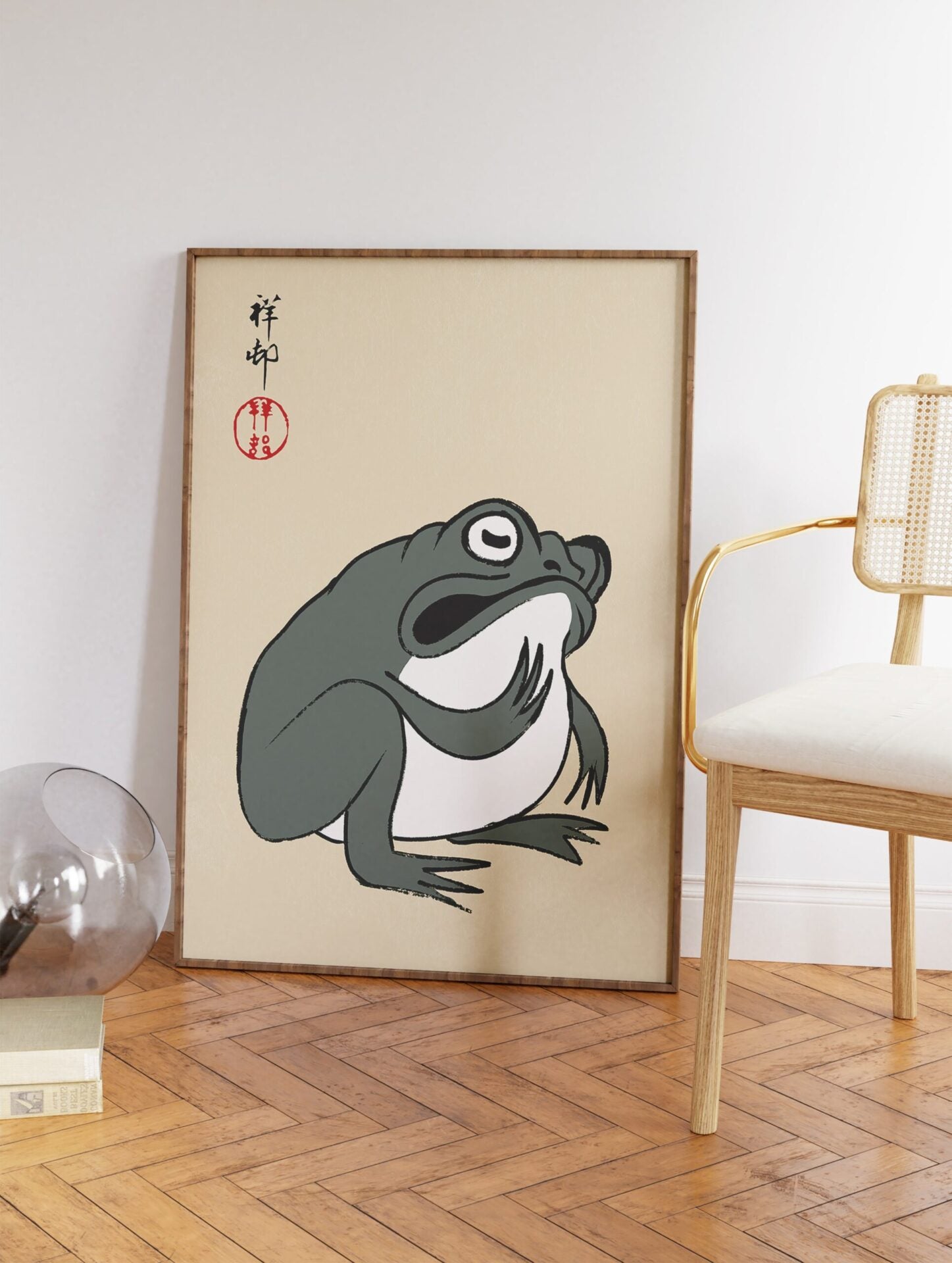 Green Japanese Frog Poster, Japanese Frog Print