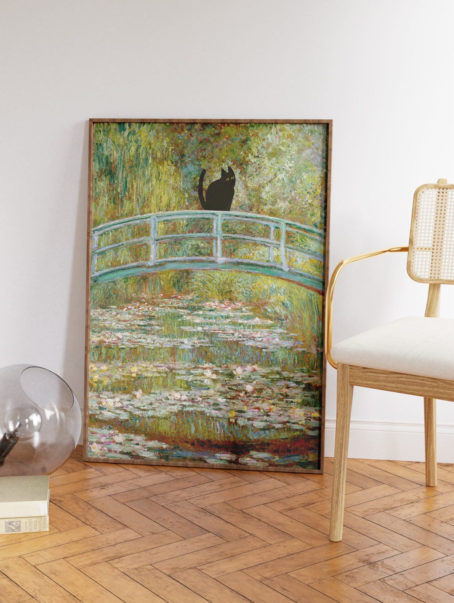 Monet Water Lilies Poster, Black Cat Print