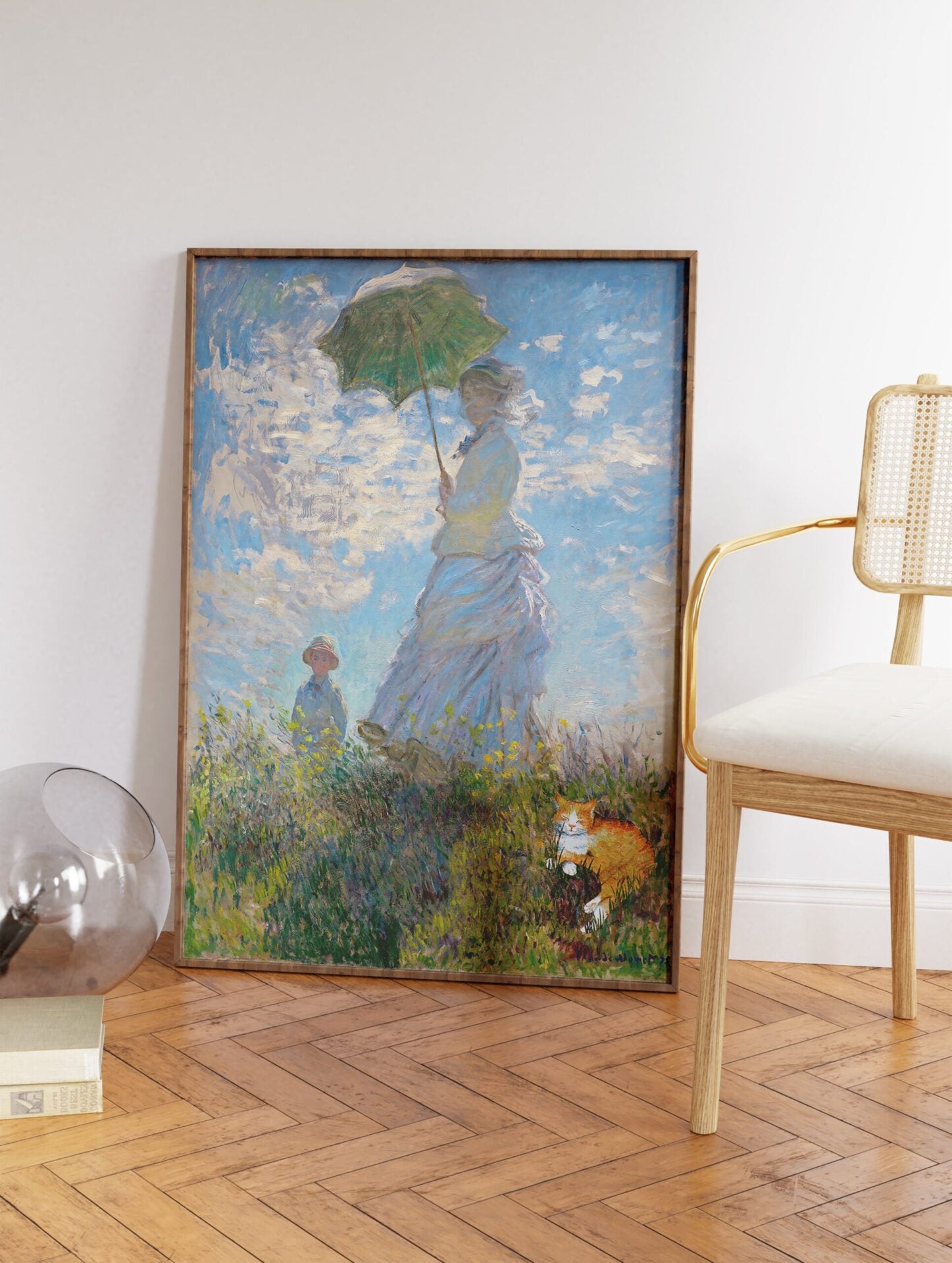 Woman with a Parasol Poster by Claude Monet, Funny Cat Print