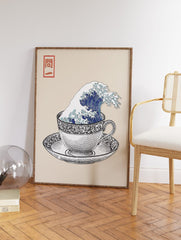 Wave In a Teacup Japanese Poster, Katsushika Hokusai Remixed Print