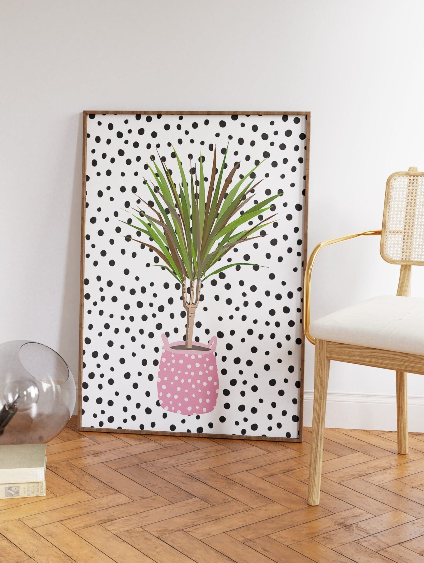 Flower Pot Poster, Polka Dot Flower Pot Print