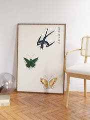 Japanese Bird and Butterfly Poster, Japanese Animal Print