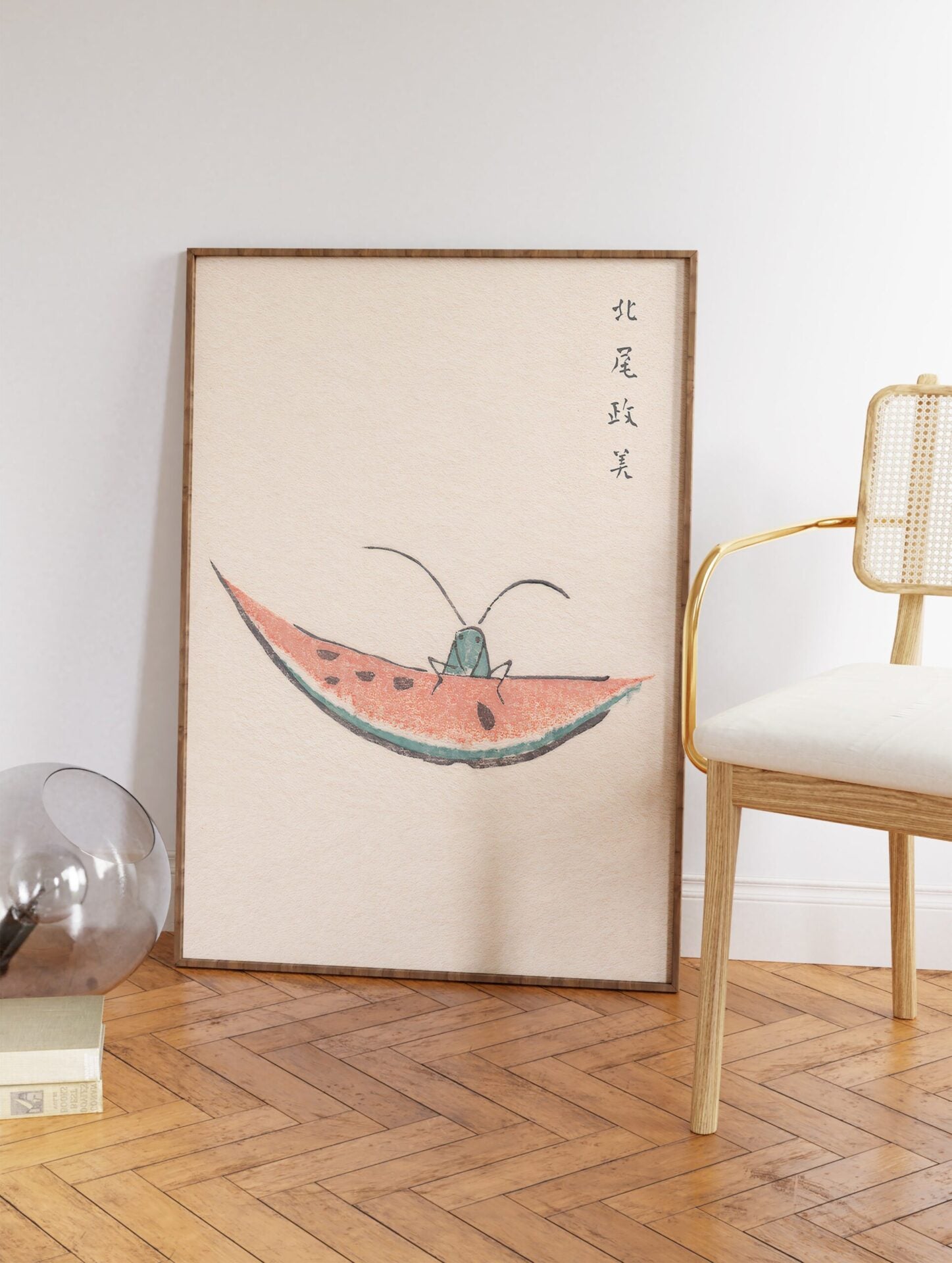 Japanese Watermelon and Grasshopper Poster, Vintage Japanese Print