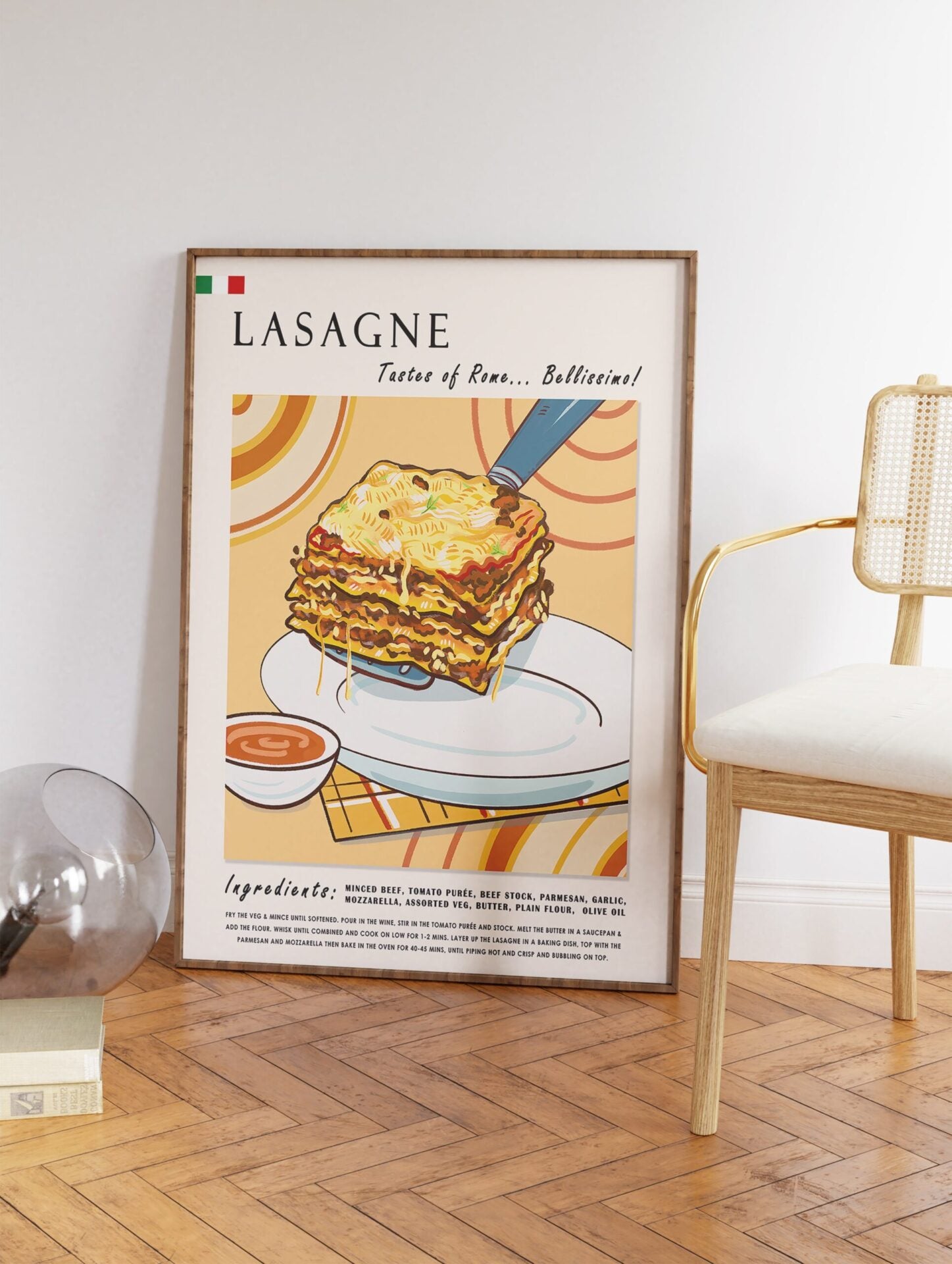 Italian Lasagne Poster, Italian Food Print