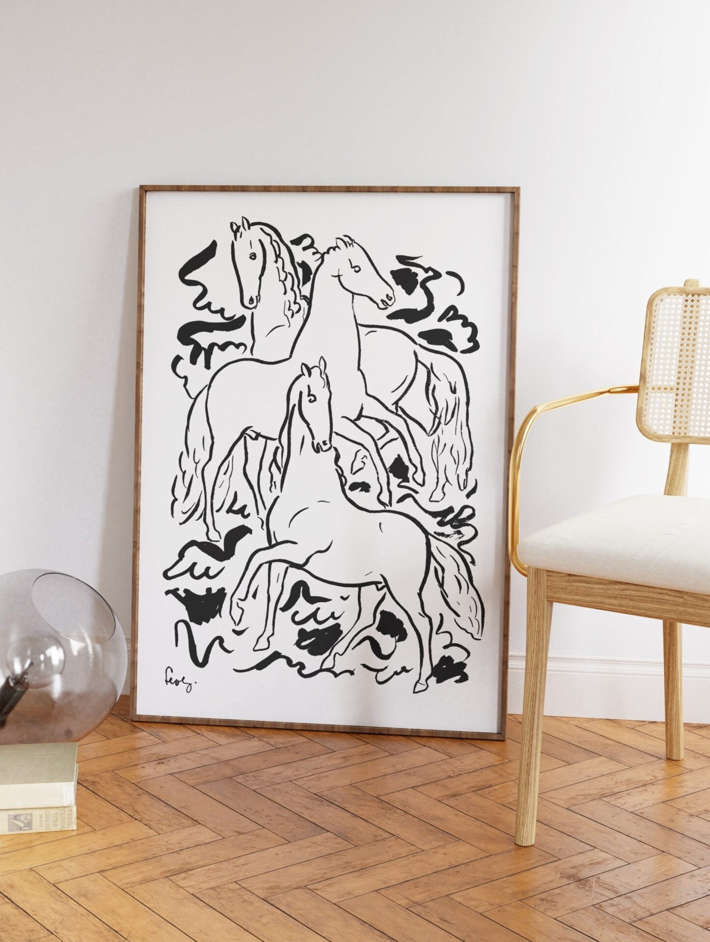 Stallions Poster, Black and White Animal Print