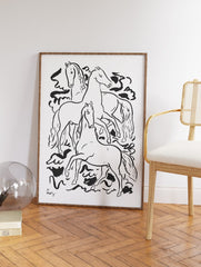 Stallions Poster, Black and White Animal Print