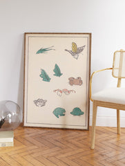 Crab, Frog, and Butterfly Poster, Japanese Animal Print