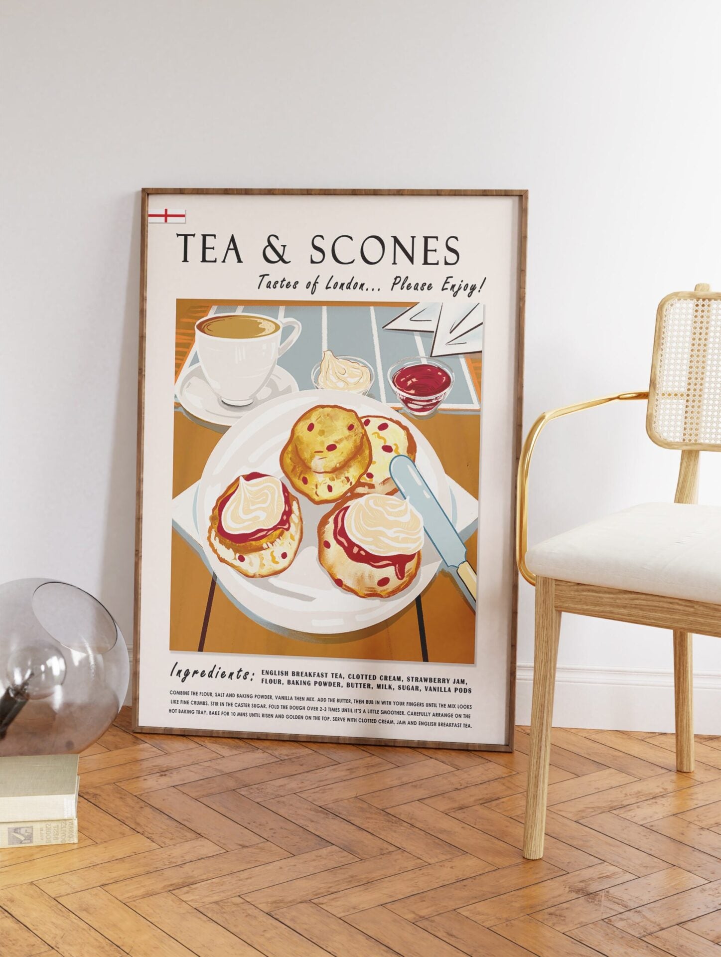 Tea and Scones Food Poster, British Tea and Scones Print