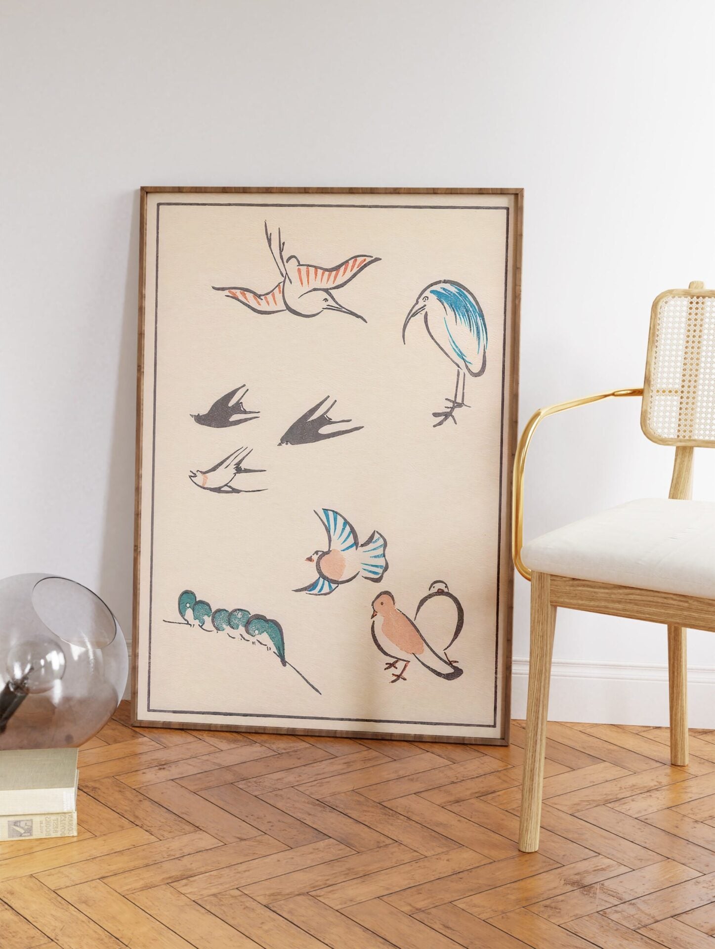 Vintage Japanese Bird Poster, Minimal Bird Print