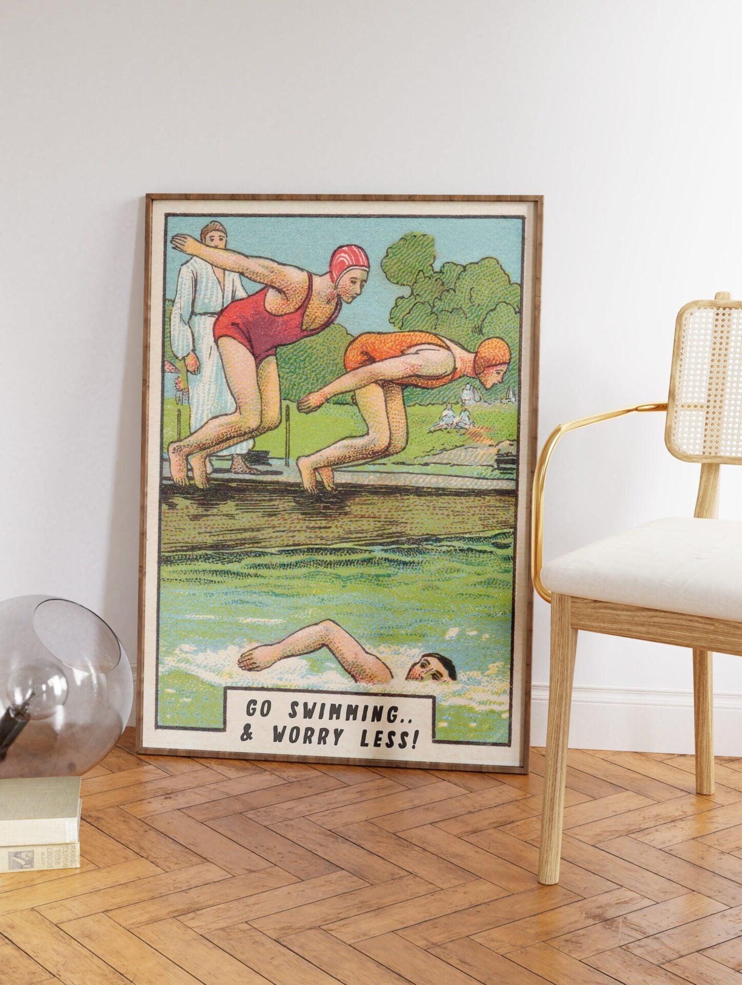 Go Swimming Worry Less Poster, Swimming Print