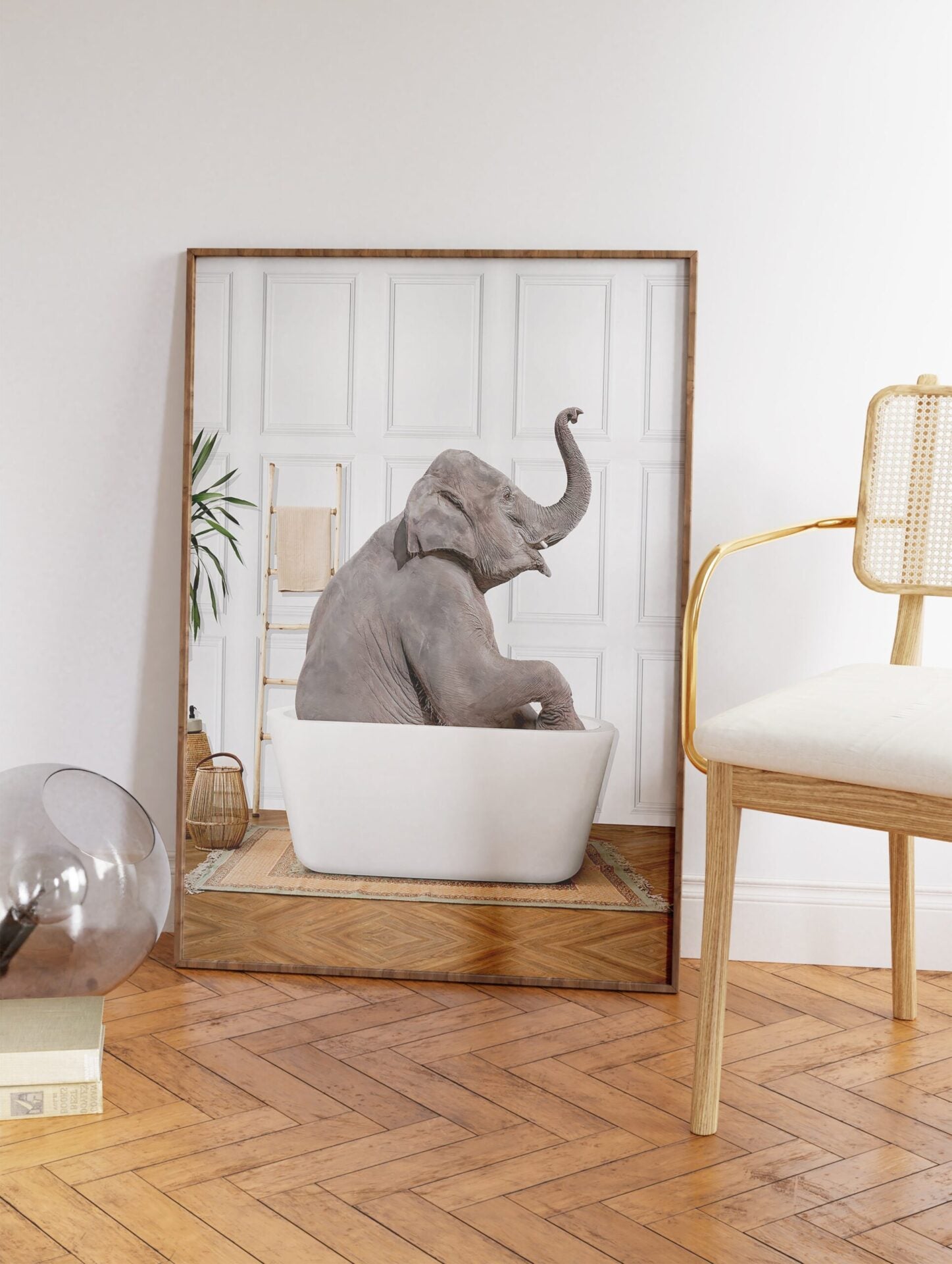 Elephant in Bathtub Poster, Elephant Print