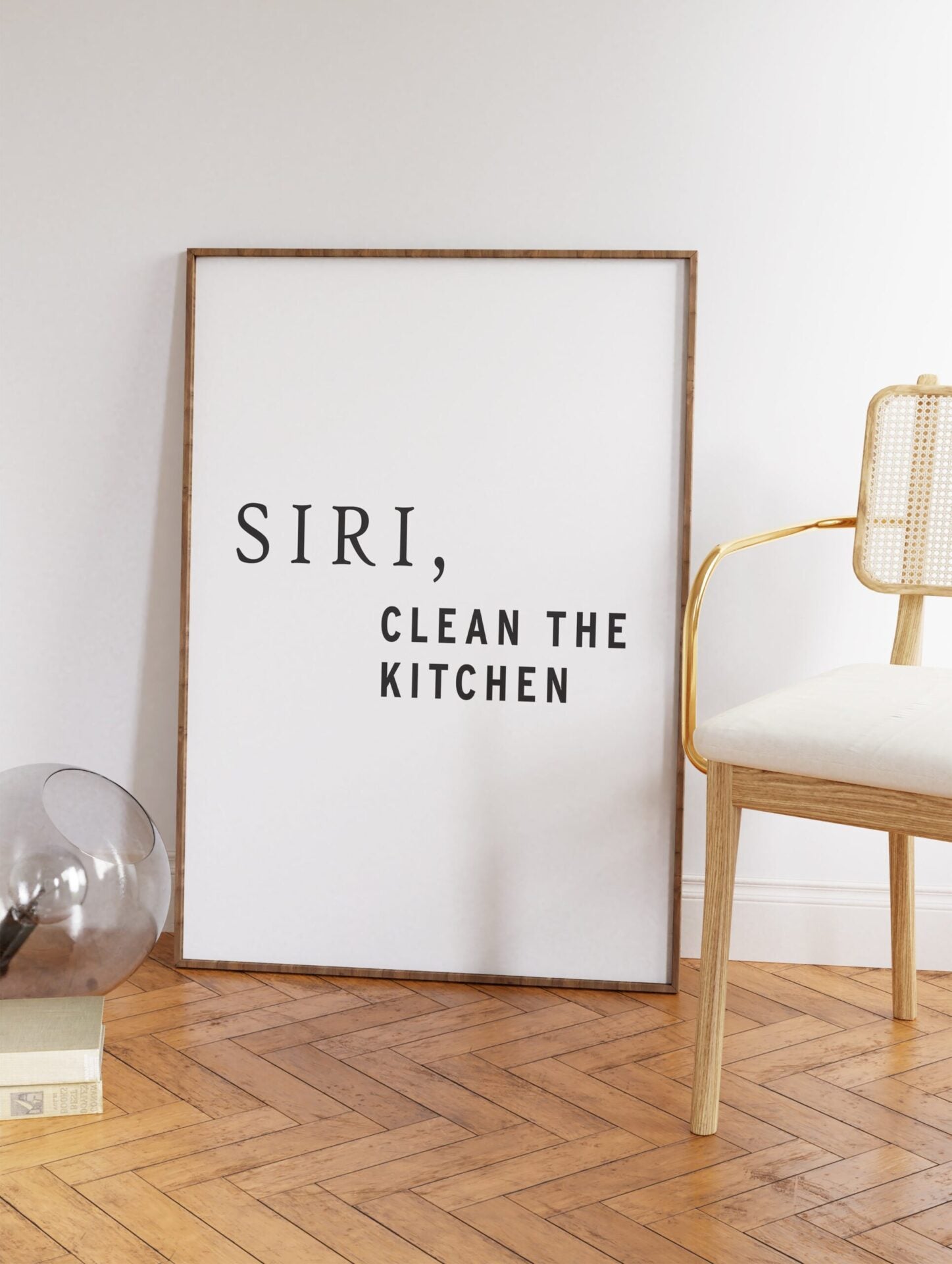 Siri Clean the Kitchen Quote Poster, Black and White Typography Print