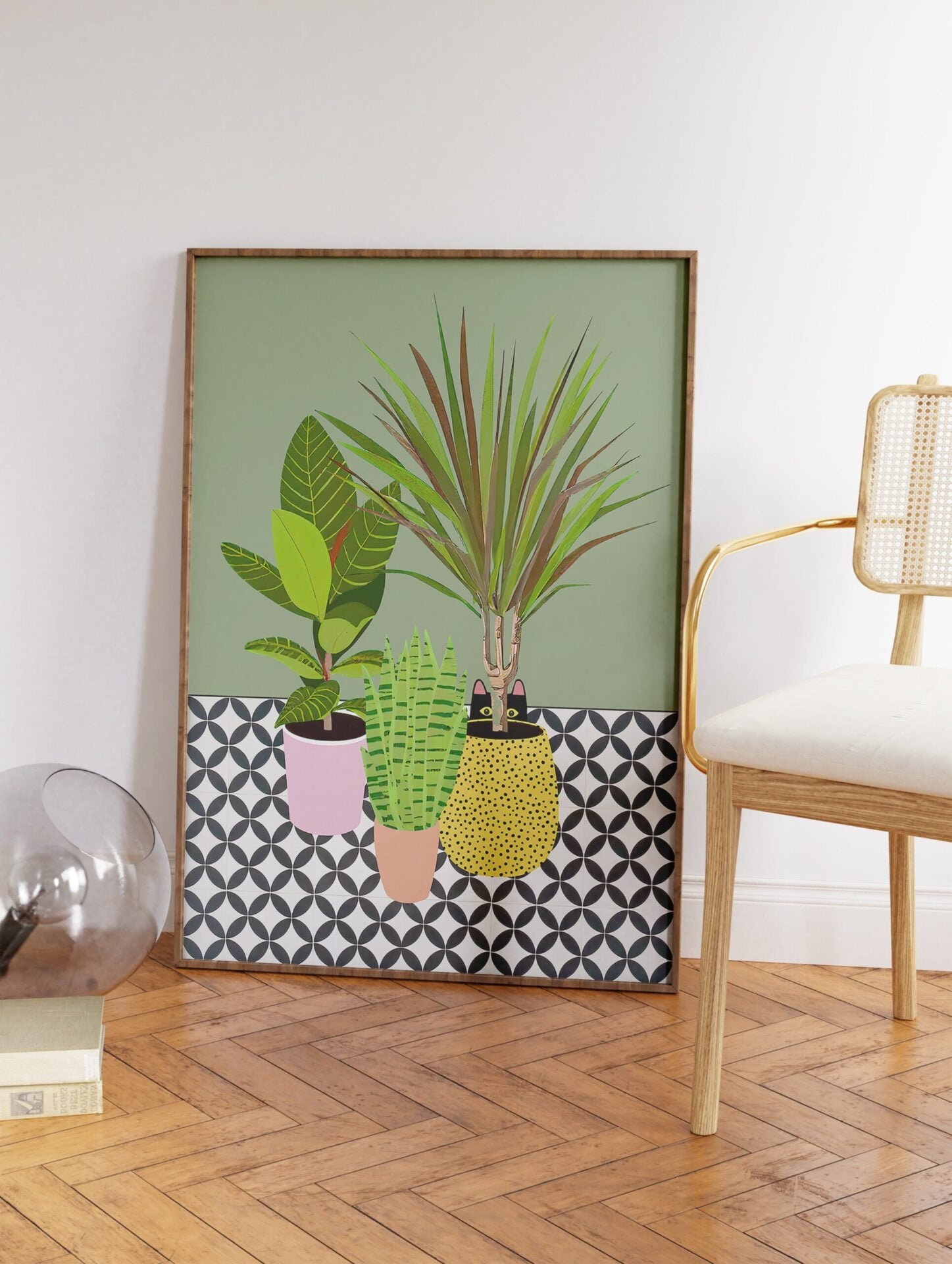 Hiding Black Cat Poster, Plant Pot Print