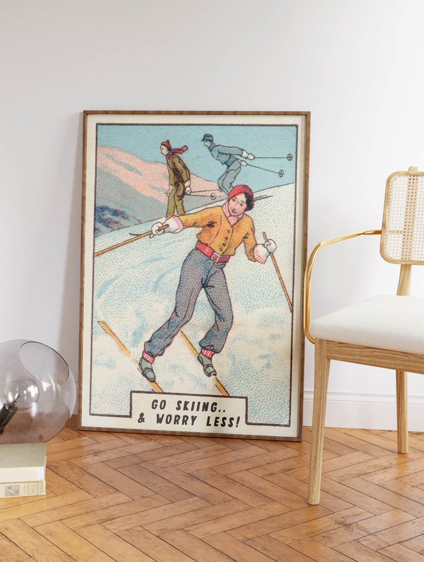 Go Skiing Worry Less Poster, Skiing Print