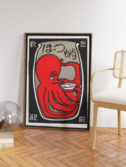 Japanese Octopus Poster, Red Japanese Matchbox Print