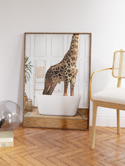 Giraffe in the Bathtub Poster, Giraffe Print