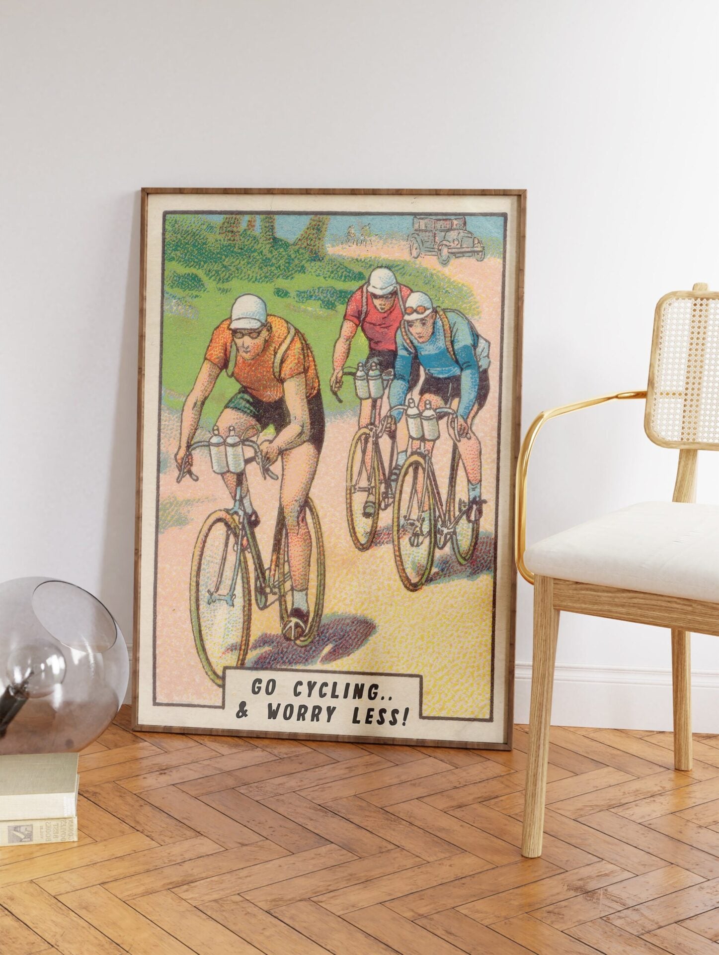 Vintage Cycling Poster, Go Cycling Worry Less Bike Print