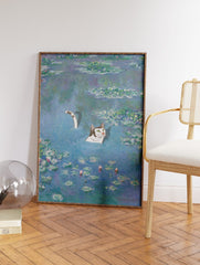 Waterlilies with Cat Poster by Claude Monet, Funny Cat Print