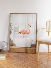 Flamingo in Bathtub Poster, Flamingo Print