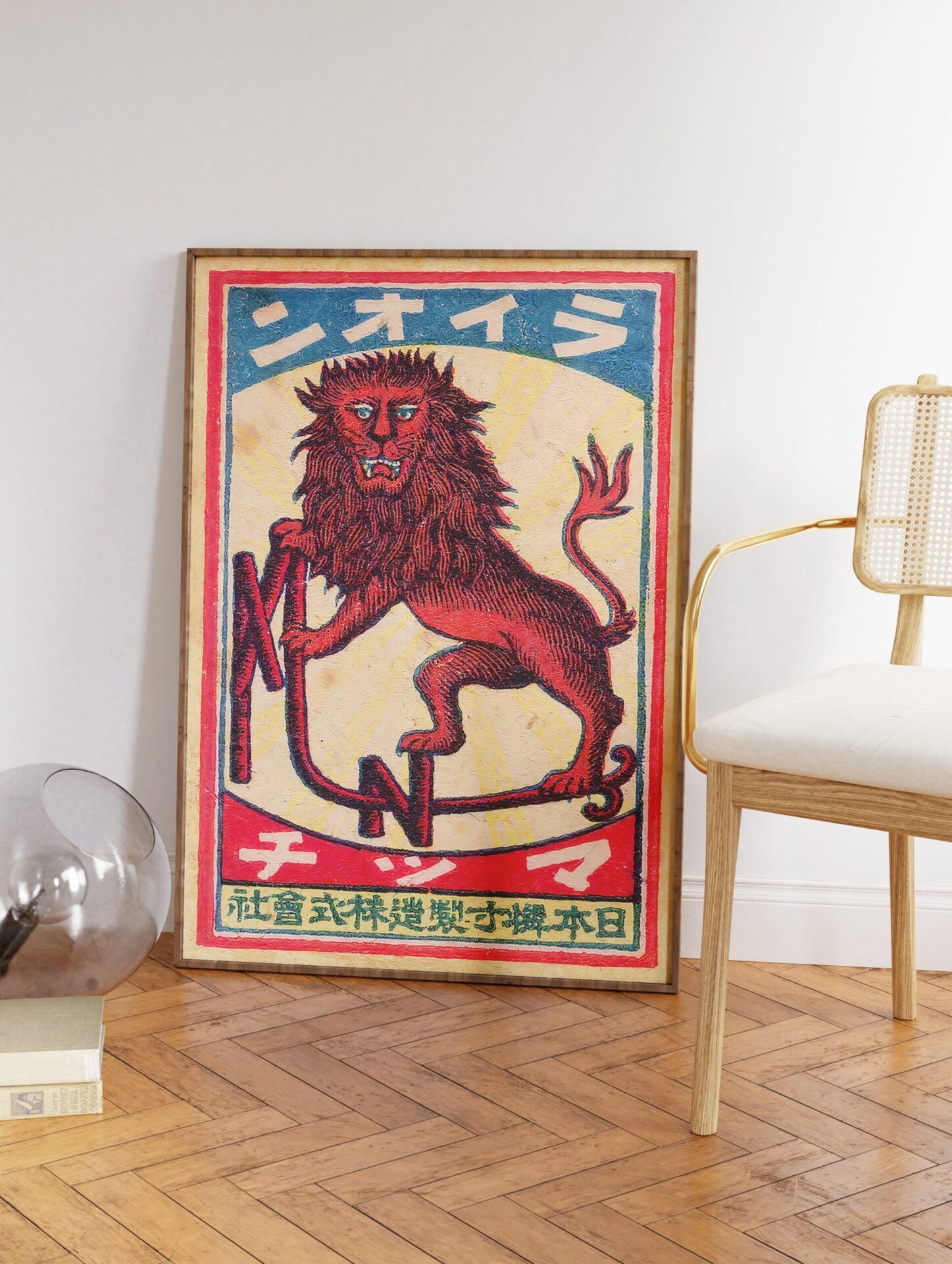 Japanese Red Lion Poster, Japanese Matchbox Print