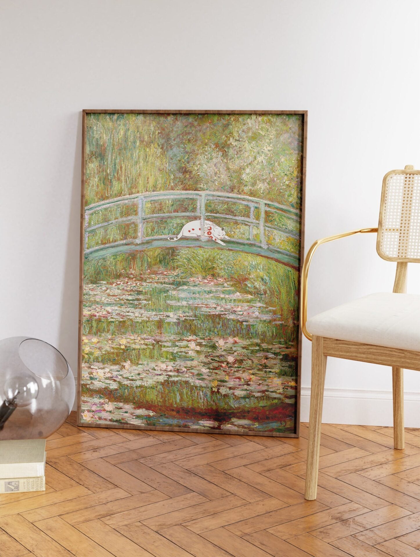 Monet Water Lilies Poster, Funny Cat Print