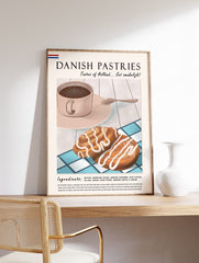 Cinnamon Roll Food Art Poster, Danish Pastries Print