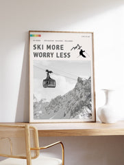 Ski More Worry Less Poster, Skiing Print