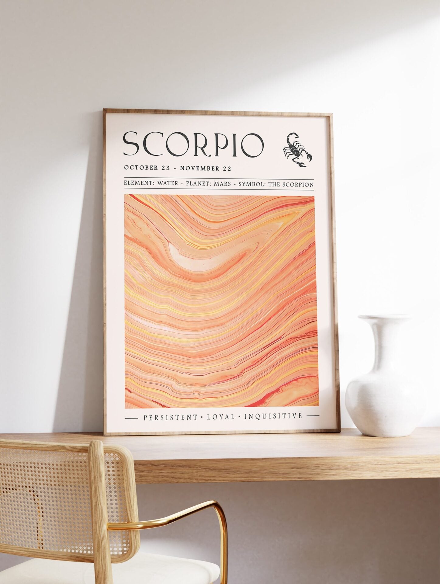 Orange Scorpio Zodiac Poster, Scorpio Zodiac Star Sign Print