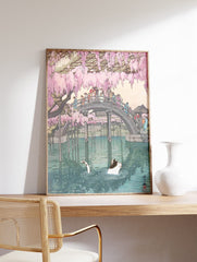 Japanese Cat Poster, Cat in Kameido Bridge Print