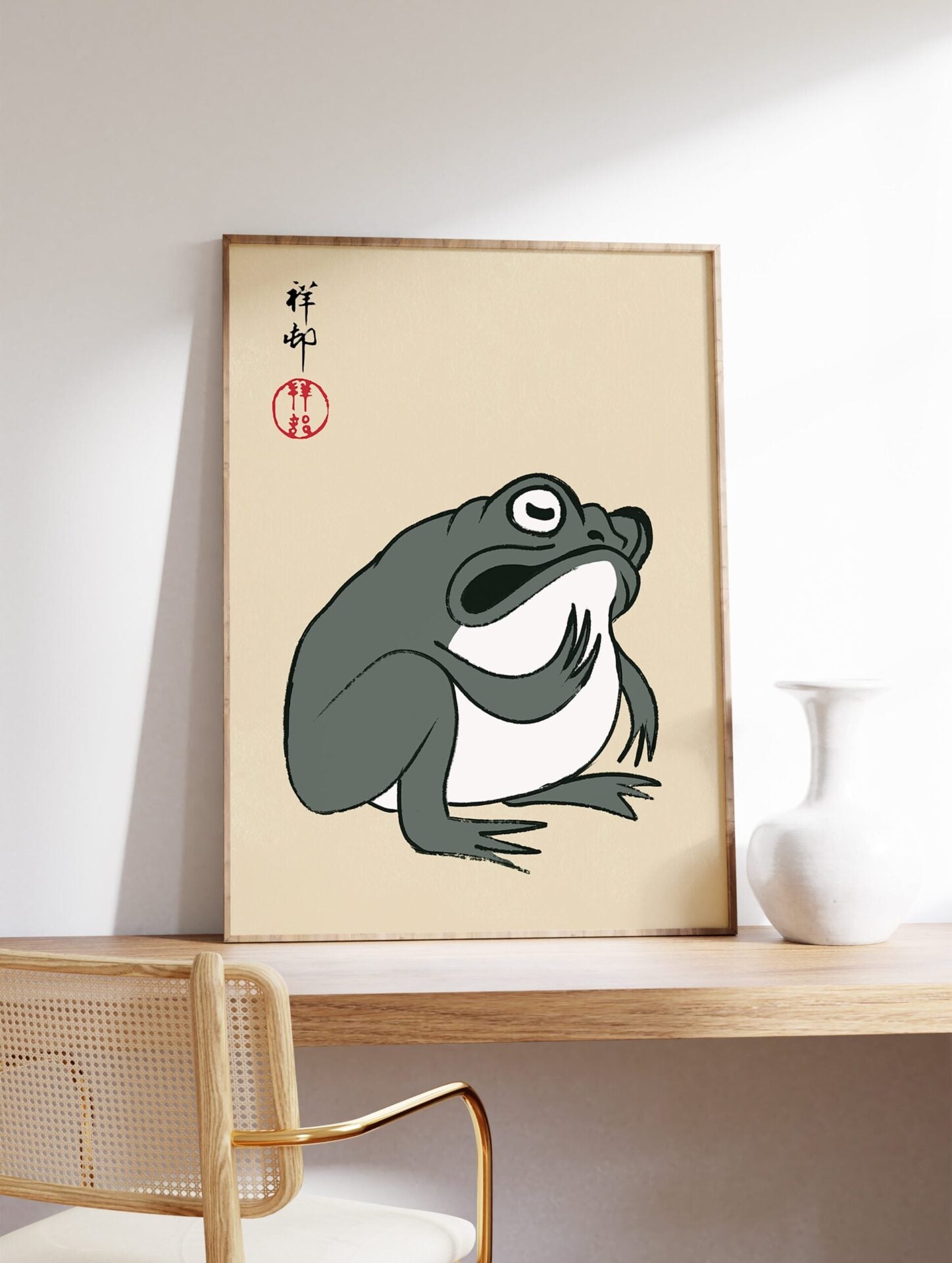 Green Japanese Frog Poster, Japanese Frog Print