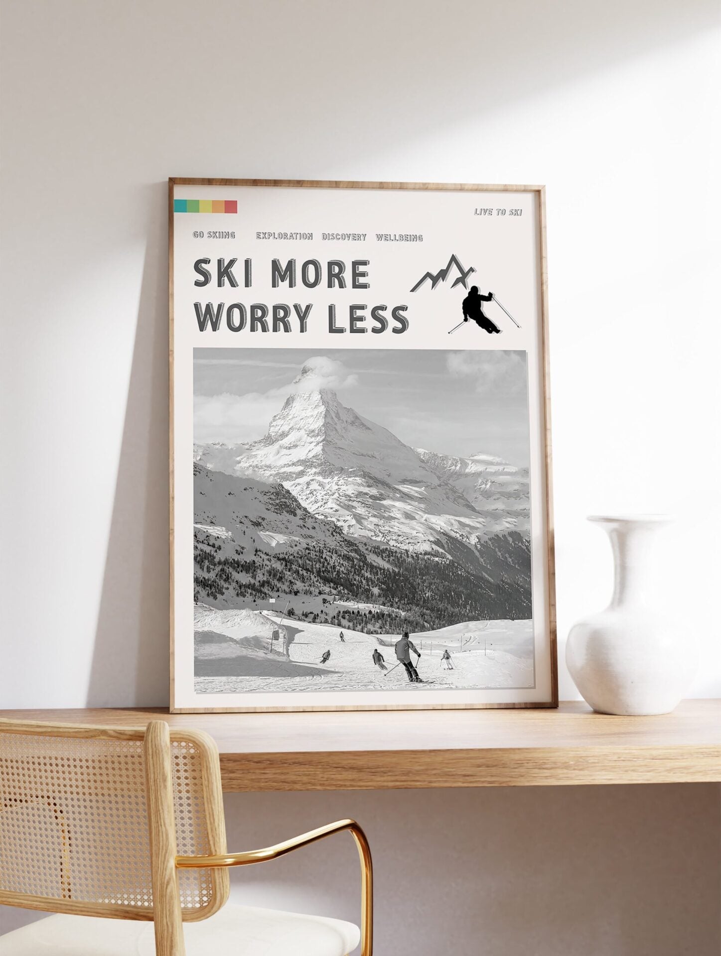 Ski More Worry Less Poster, Skiing Print