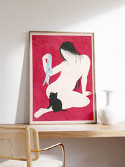 Nude with Black Cat Poster by Hiroaki Takahashi, Hiroaki Takahashi Print