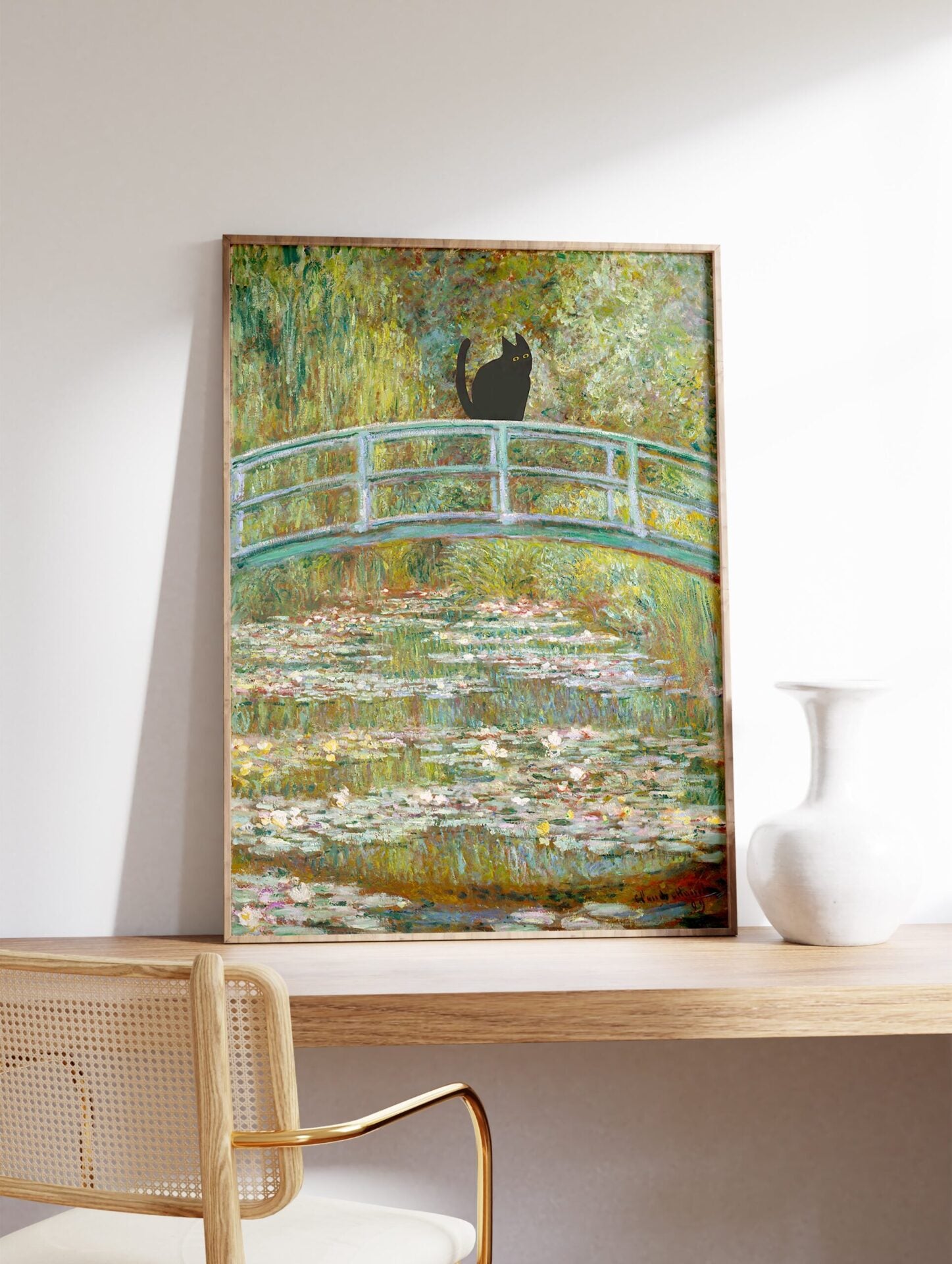 Monet Water Lilies Poster, Black Cat Print