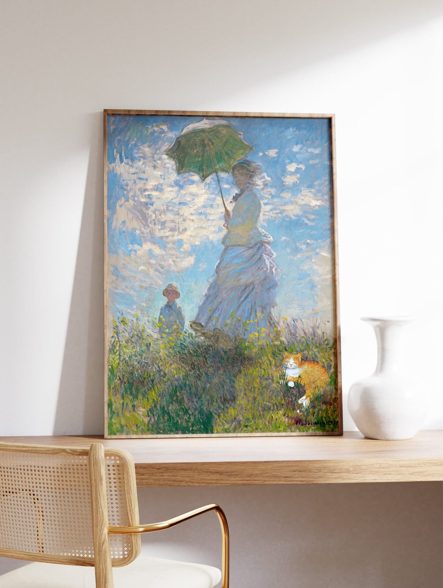 Woman with a Parasol Poster by Claude Monet, Funny Cat Print