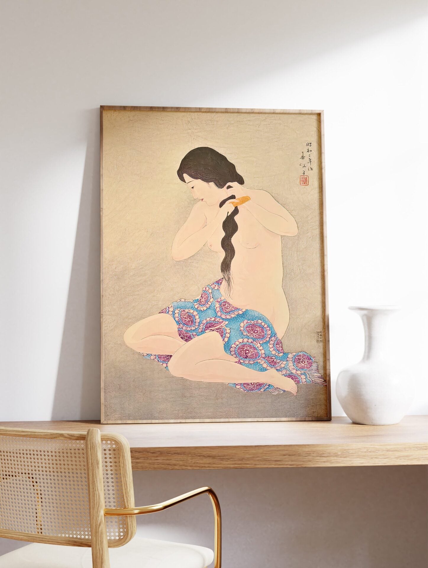 Woman Combing Hair Poster by Natori Shunsen, Natori Shunsen Print