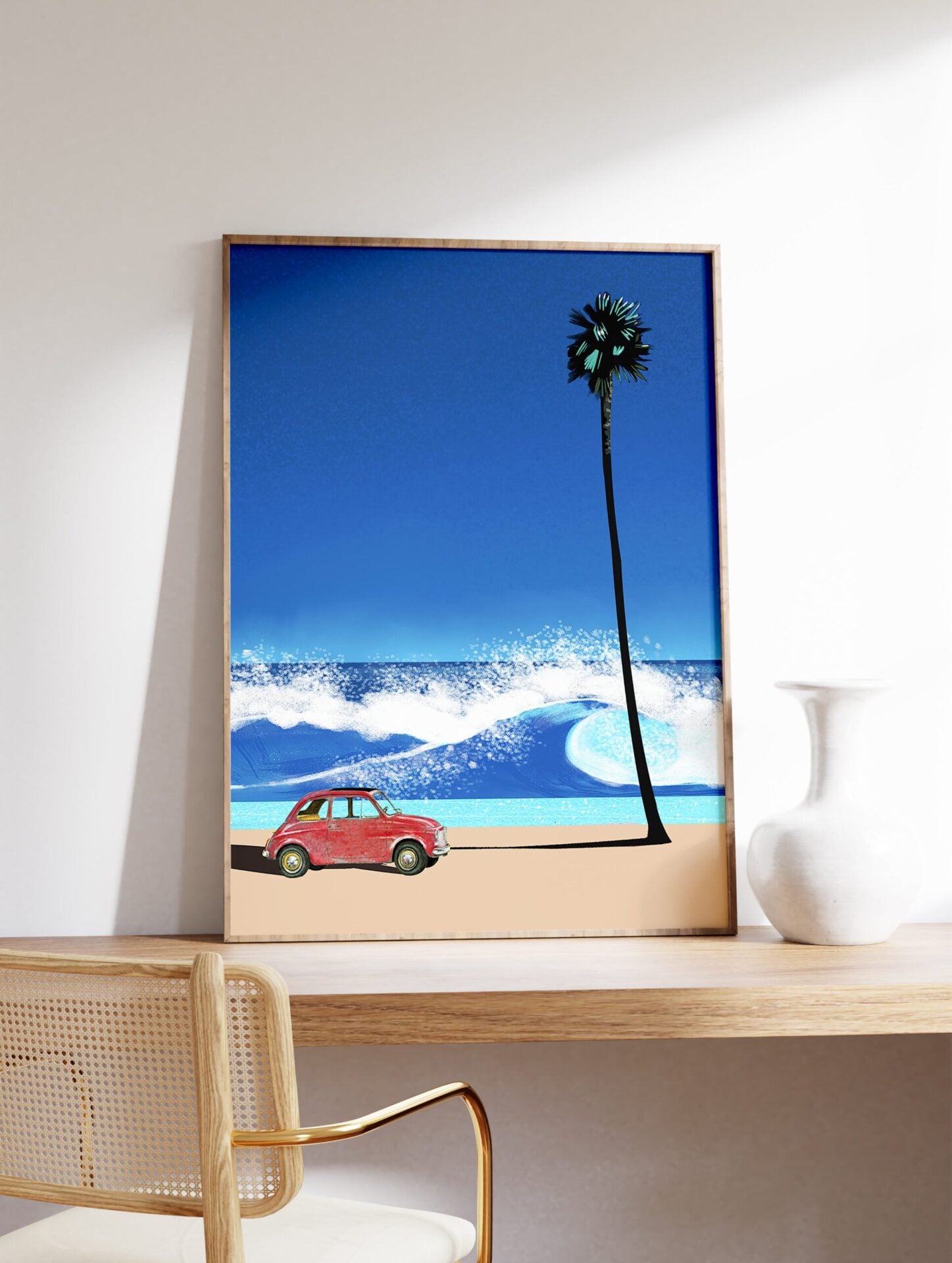 Retro Car Poster, Beach Print