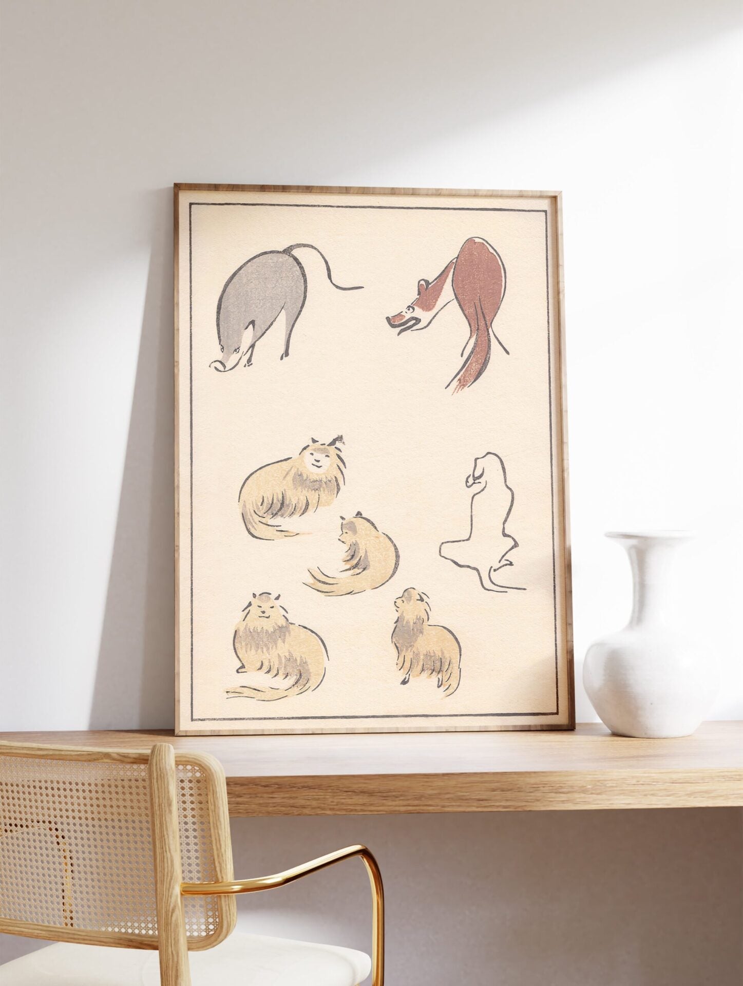 Minimal Japanese Cats and Dogs Poster, Cats and Dogs Print