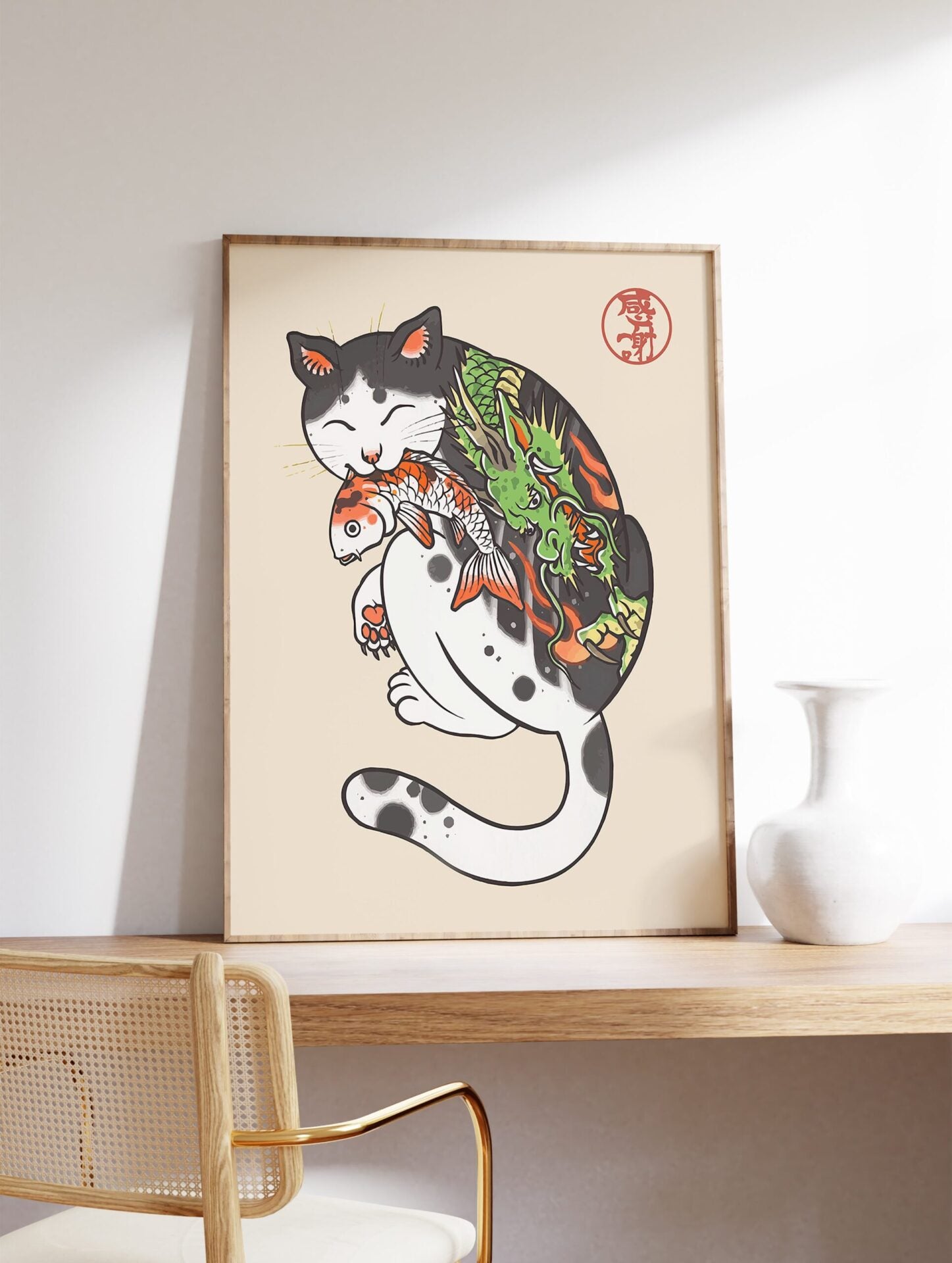 Japanese Cat Poster, Funny Cat Print