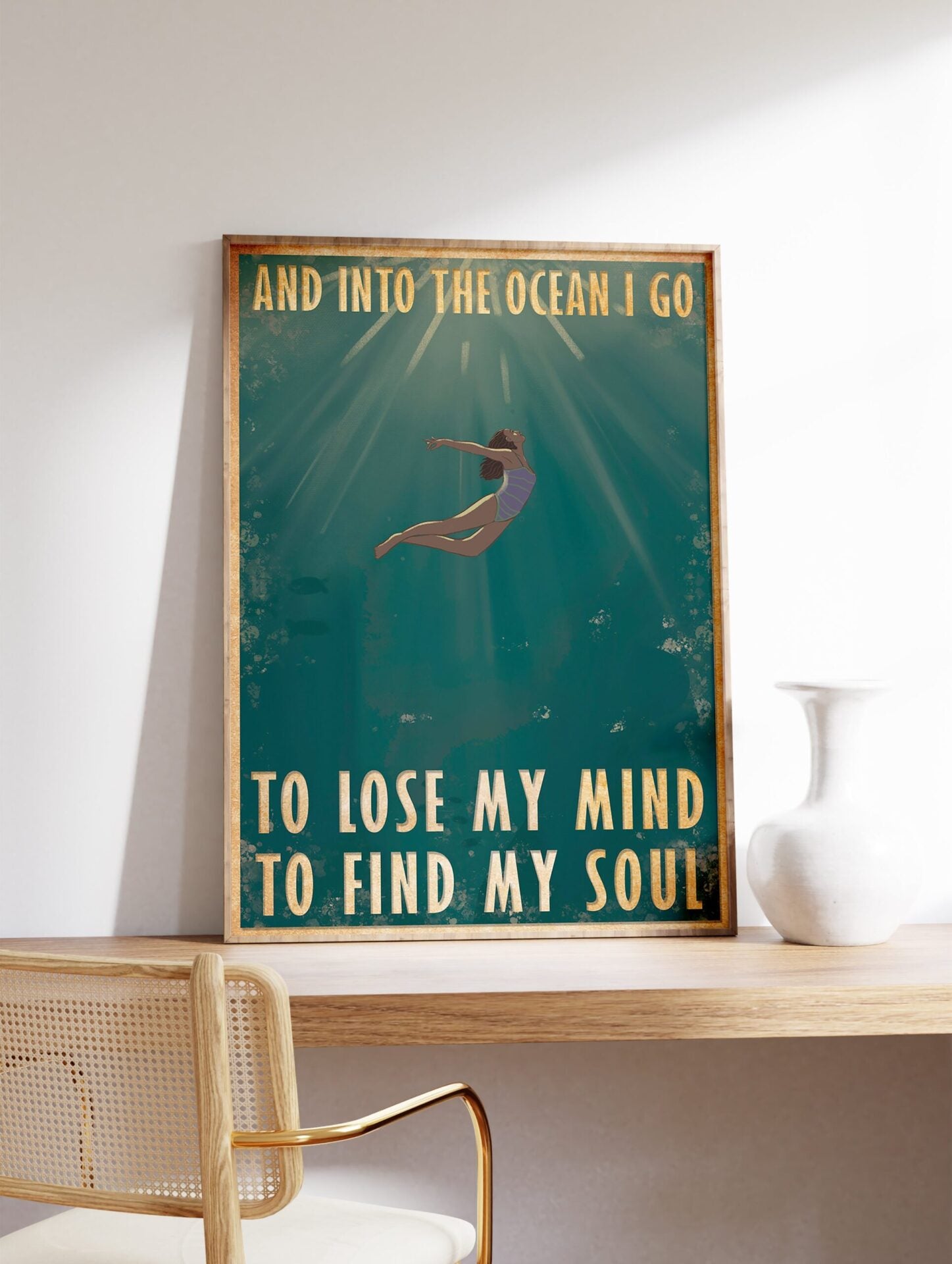 Into the Ocean I Go Spiritual Poster, Deep Sea Water Print